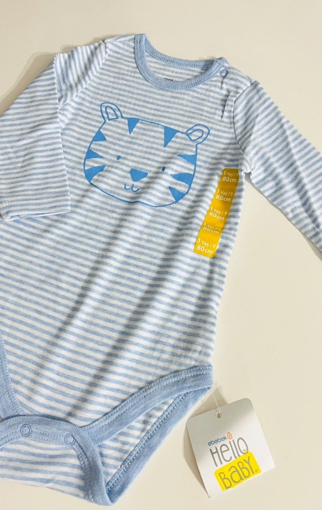 Uzun Kollu Mavi Erkek Bebek Çıtçıtlı Body - Görsel 2