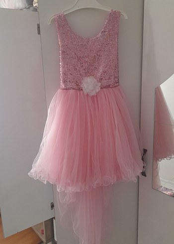 Pembe Dantel Detaylı Kız Çocuk Abiye Elbise