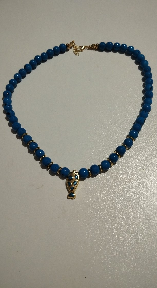 Mavi Boncuklu, balık figürlü kolye - Görsel 3