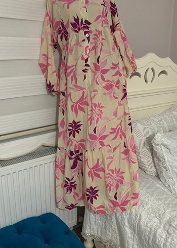 Pembe Çiçek Desenli Uzun Bohem Elbise - Görsel 5