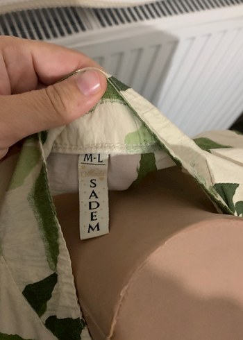 Uzun Kollu Yeşil Baskılı Keten Elbise - Görsel 5