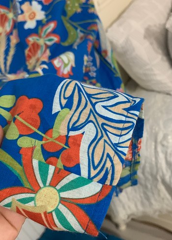 Mavi Çiçek Desenli Uzun Bohem Elbise - Görsel 4