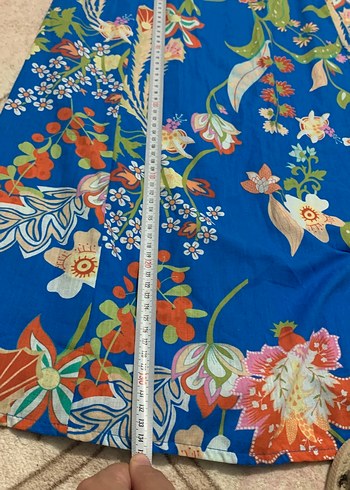 Mavi Çiçek Desenli Uzun Bohem Elbise - Görsel 9