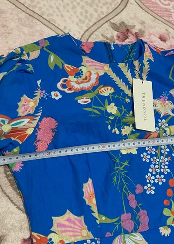 Mavi Çiçek Desenli Uzun Bohem Elbise - Görsel 8