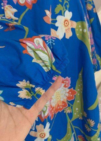 Mavi Çiçek Desenli Uzun Bohem Elbise - Görsel 3