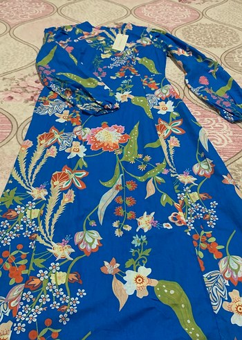 Mavi Çiçek Desenli Uzun Bohem Elbise - Görsel 10