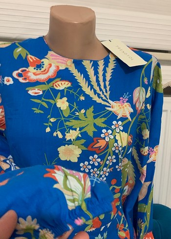 Mavi Çiçek Desenli Uzun Bohem Elbise - Görsel 5