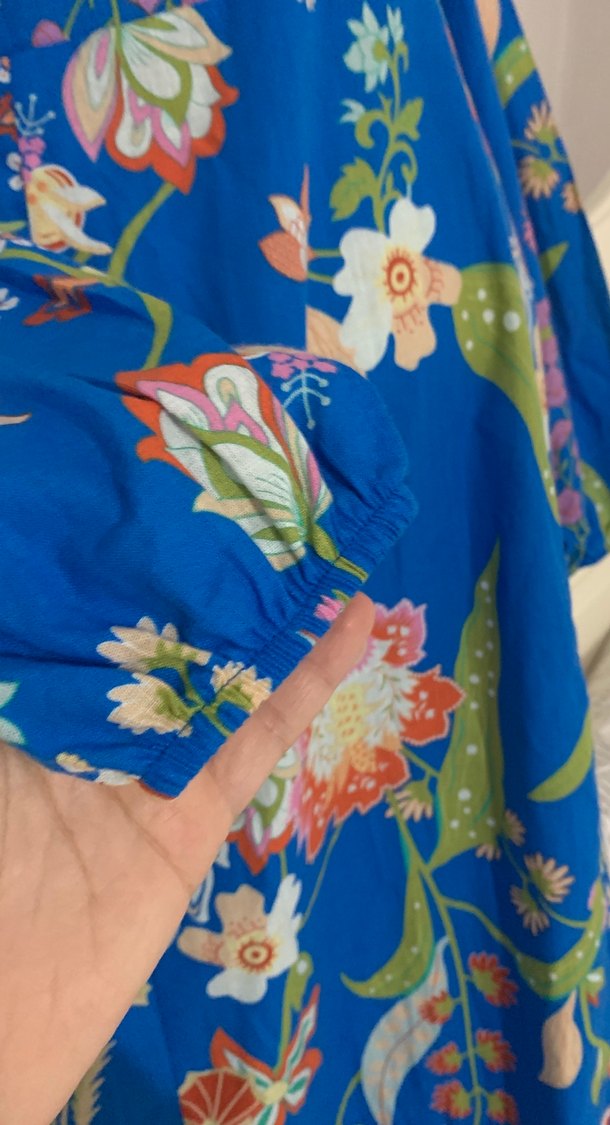 Mavi Çiçek Desenli Uzun Bohem Elbise - Görsel 3