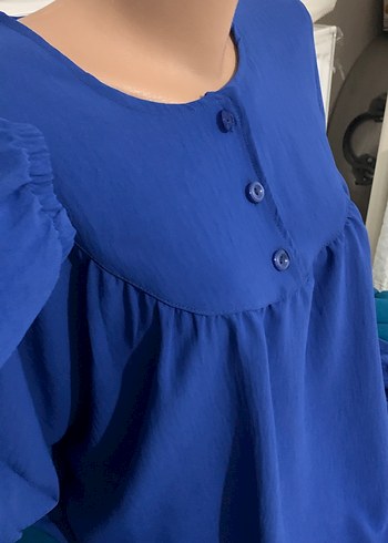 Uzun Kollu Mavi Salaş Kadın Elbise - Görsel 7