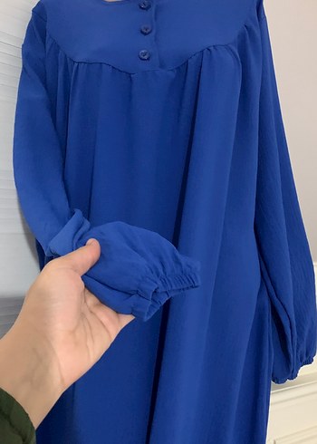 Uzun Kollu Mavi Salaş Kadın Elbise - Görsel 4