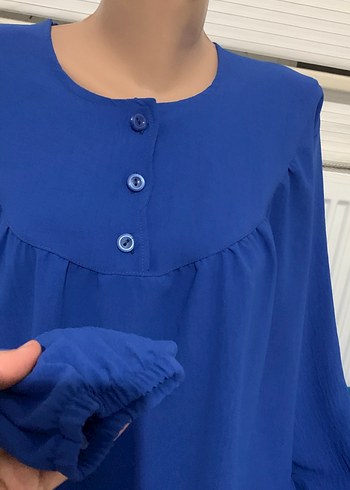 Uzun Kollu Mavi Salaş Kadın Elbise - Görsel 5