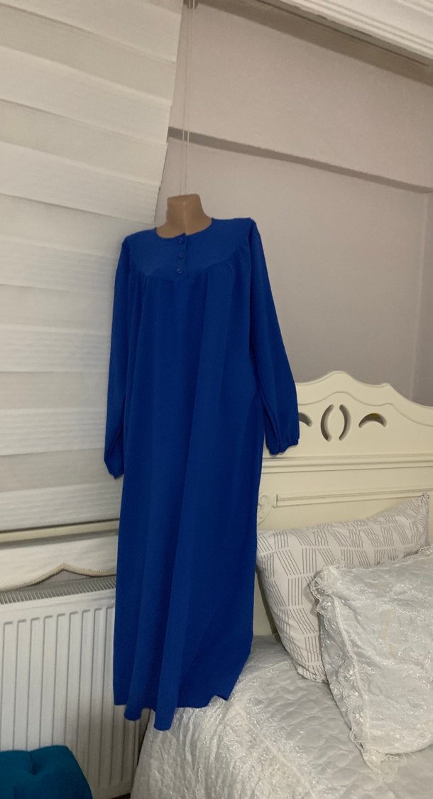 Uzun Kollu Mavi Salaş Kadın Elbise - Görsel 3