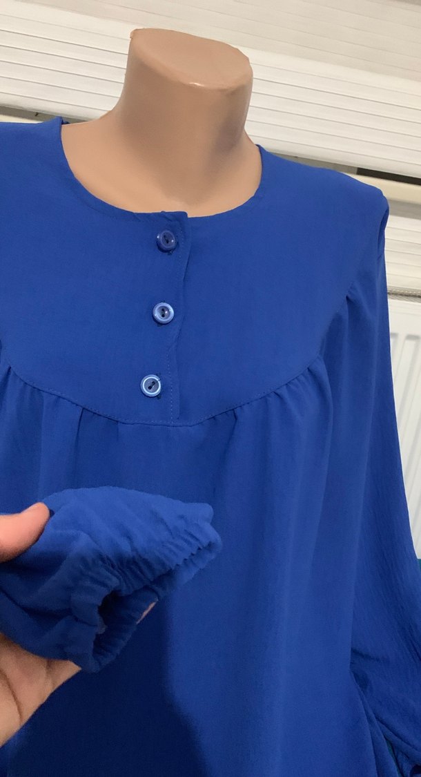 Uzun Kollu Mavi Salaş Kadın Elbise - Görsel 5