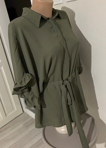 Kemerli Kısa Kadın Keten Gömlek - Görsel 4