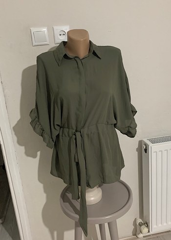 Kemerli Kısa Kadın Keten Gömlek - Görsel 6