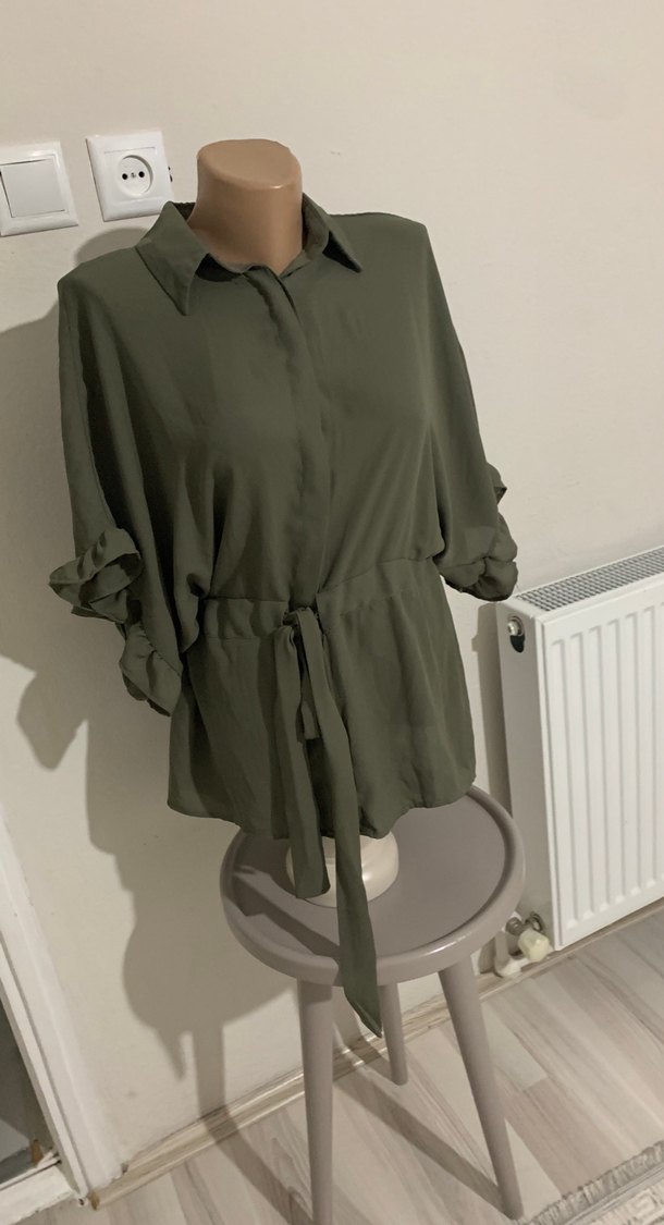 Kemerli Kısa Kadın Keten Gömlek - Görsel 5