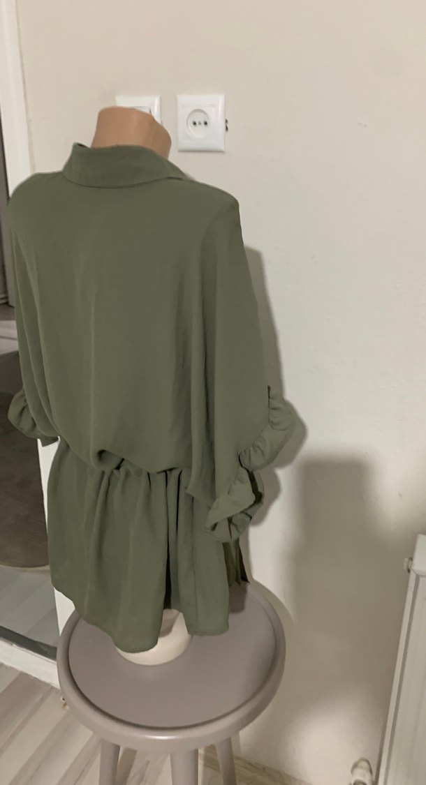 Kemerli Kısa Kadın Keten Gömlek - Görsel 3