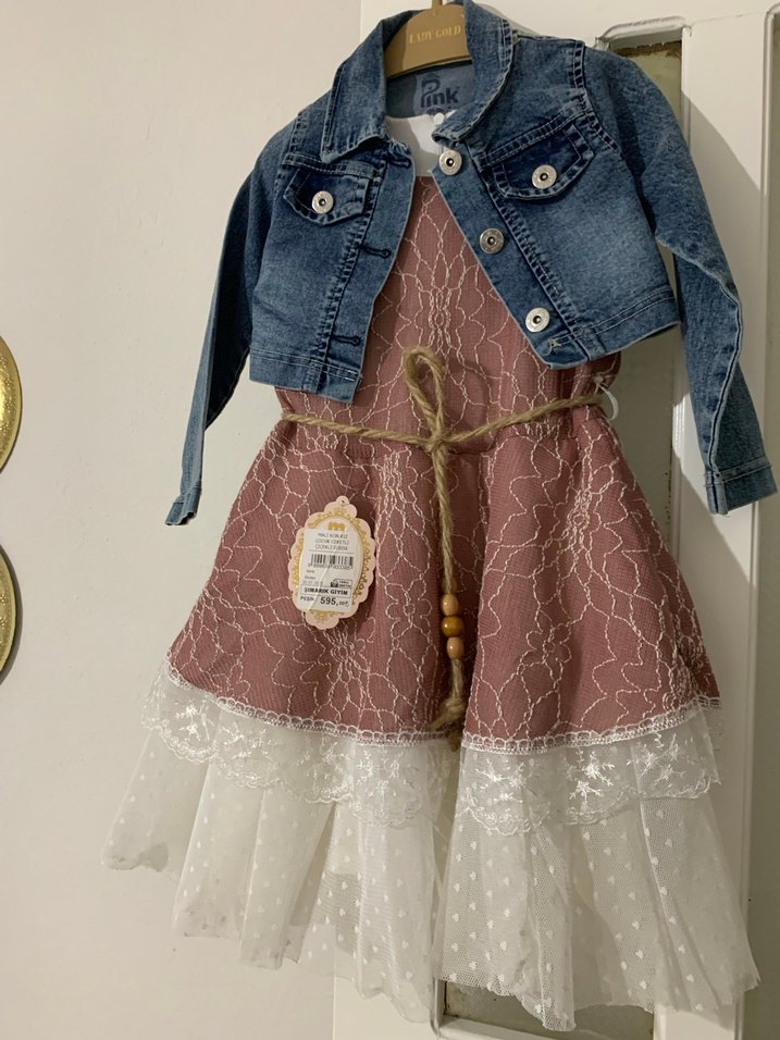 Dantel Detaylı Pembe Kız Çocuk Elbise - Görsel 2