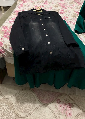 Siyah Kadın Denim Ceket, Düğmeli, Normal Boy - Görsel 5