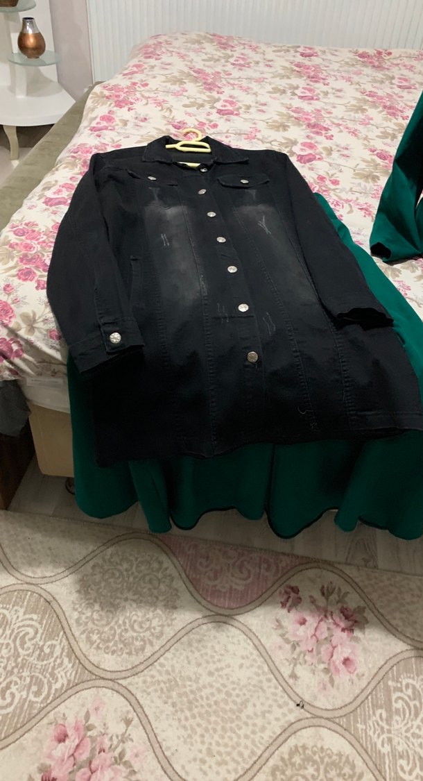 Siyah Kadın Denim Ceket, Düğmeli, Normal Boy - Görsel 5