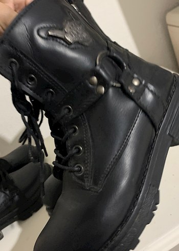 Siyah Deri Stiletto Topuklu Biker Botlar - Görsel 3