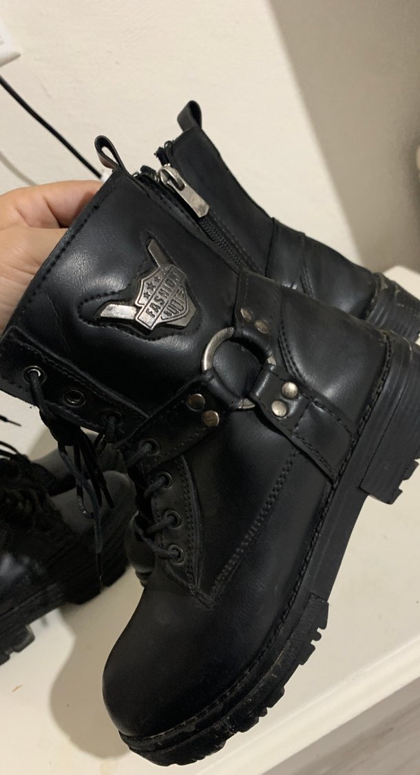 Siyah Deri Stiletto Topuklu Biker Botlar - Görsel 4