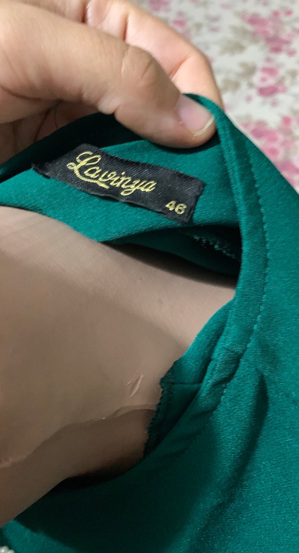 Uzun, V Yaka, Nakışlı Yeşil Emzirme Önlüğü - Görsel 5