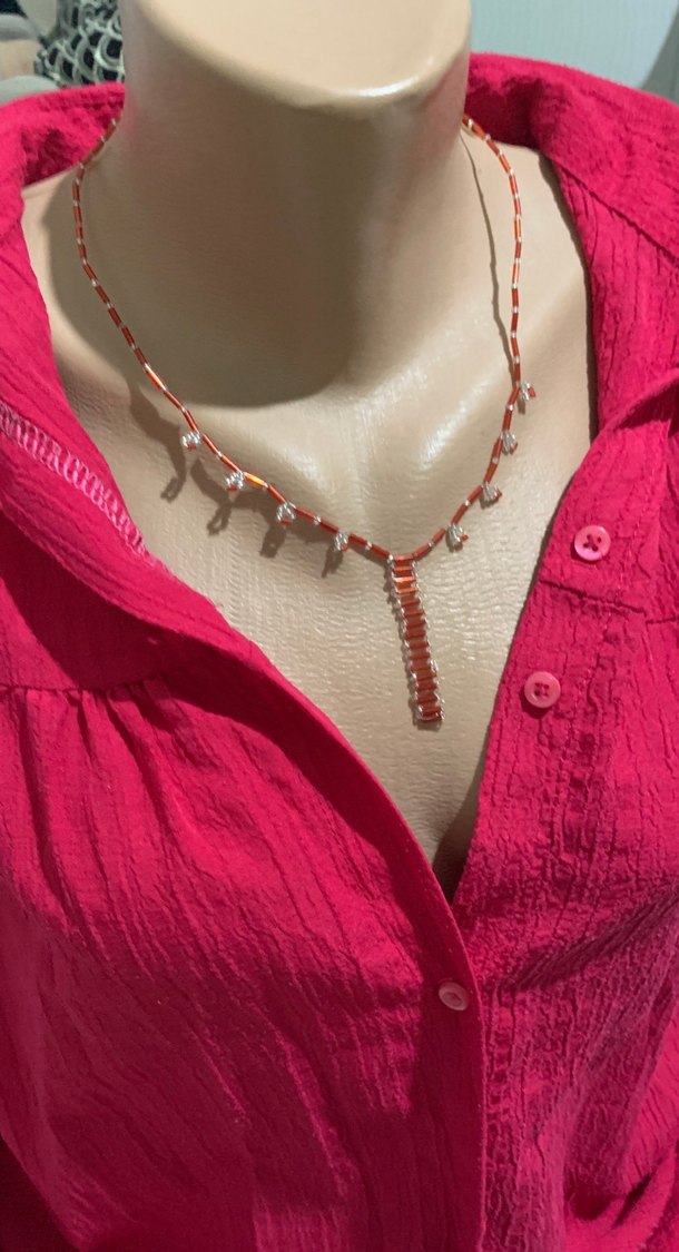 Kırmızı Nakışlı Bohem Boncuklu Kadın Kolye - Görsel 5