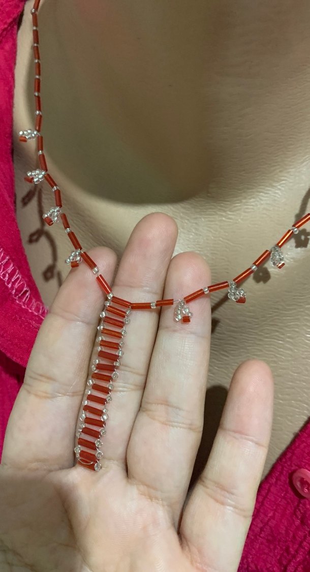 Kırmızı Nakışlı Bohem Boncuklu Kadın Kolye - Görsel 2