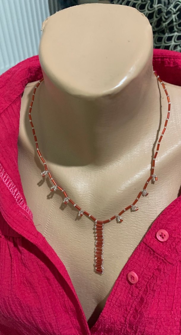 Kırmızı Nakışlı Bohem Boncuklu Kadın Kolye - Görsel 3