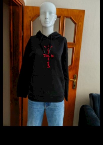 Siyah Nakışlı Kapüşonlu Oversize Sweatshirt - Görsel 2