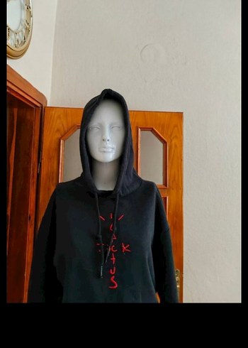 Siyah Nakışlı Kapüşonlu Oversize Sweatshirt - Görsel 3