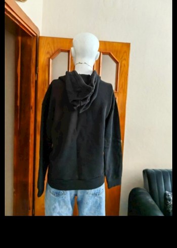 Siyah Nakışlı Kapüşonlu Oversize Sweatshirt - Görsel 4