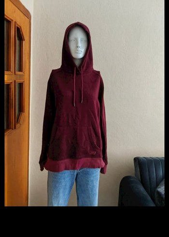 Bordo Kapüşonlu Rahat Kesim Sweatshirt - Görsel 2