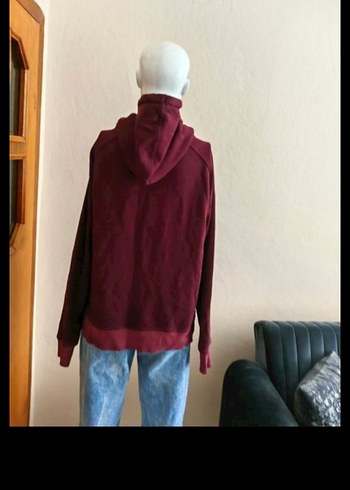 Bordo Kapüşonlu Rahat Kesim Sweatshirt - Görsel 3