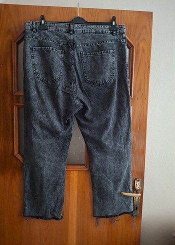 Gri Bol Kesim Kot Pantolon - Görsel 4