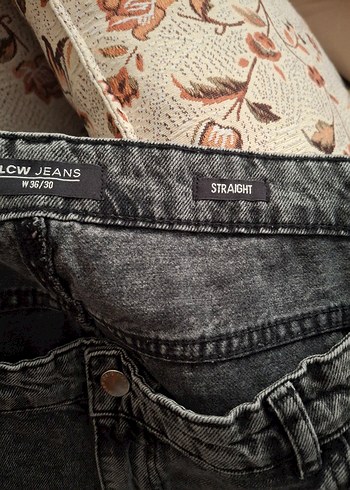 Gri Bol Kesim Kot Pantolon - Görsel 7