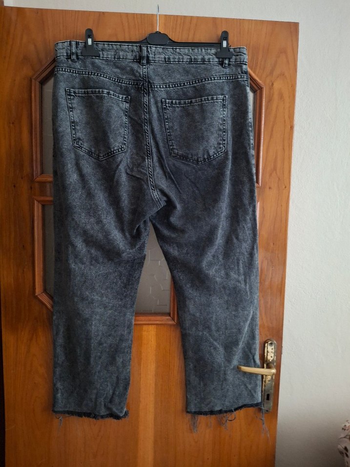 Gri Bol Kesim Kot Pantolon - Görsel 4