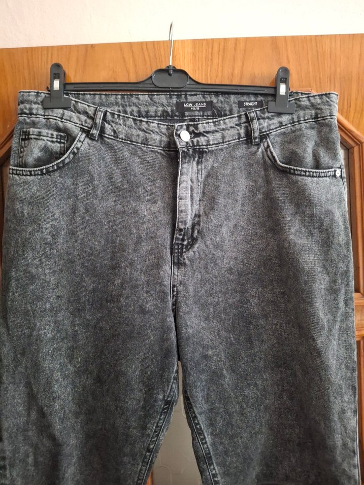 Gri Bol Kesim Kot Pantolon - Görsel 2