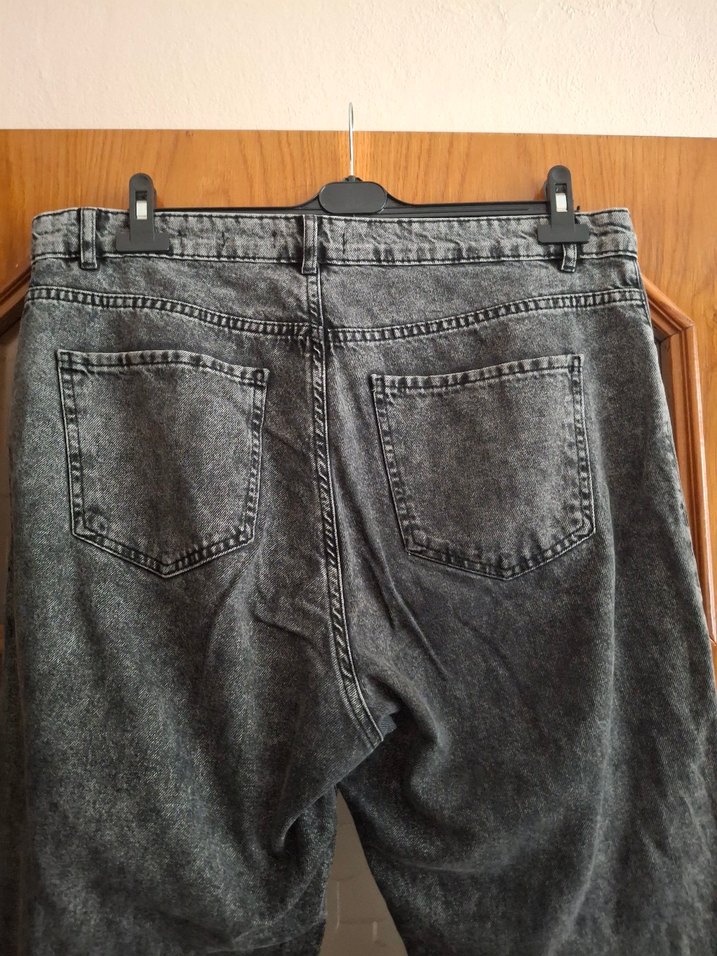 Gri Bol Kesim Kot Pantolon - Görsel 5