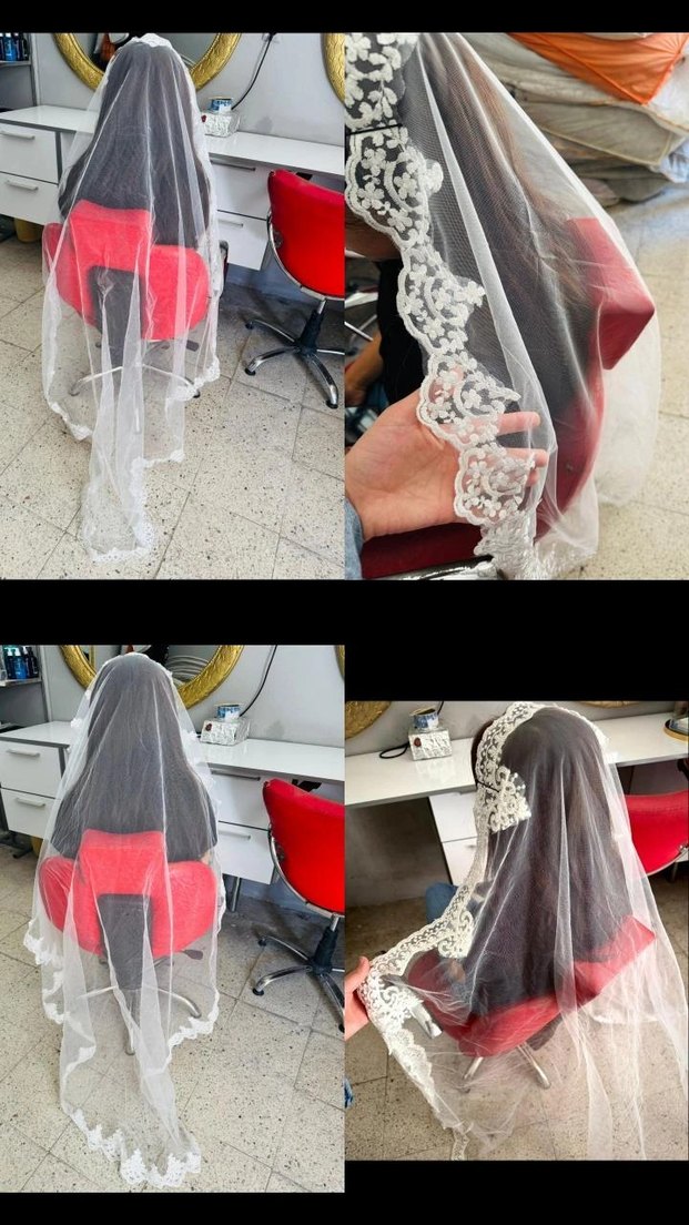 Drapeli Beyaz Düğün Duvağı - Görsel 2