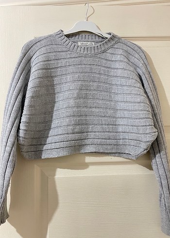 Gri V Yaka Triko Midi Elbise - Görsel 2