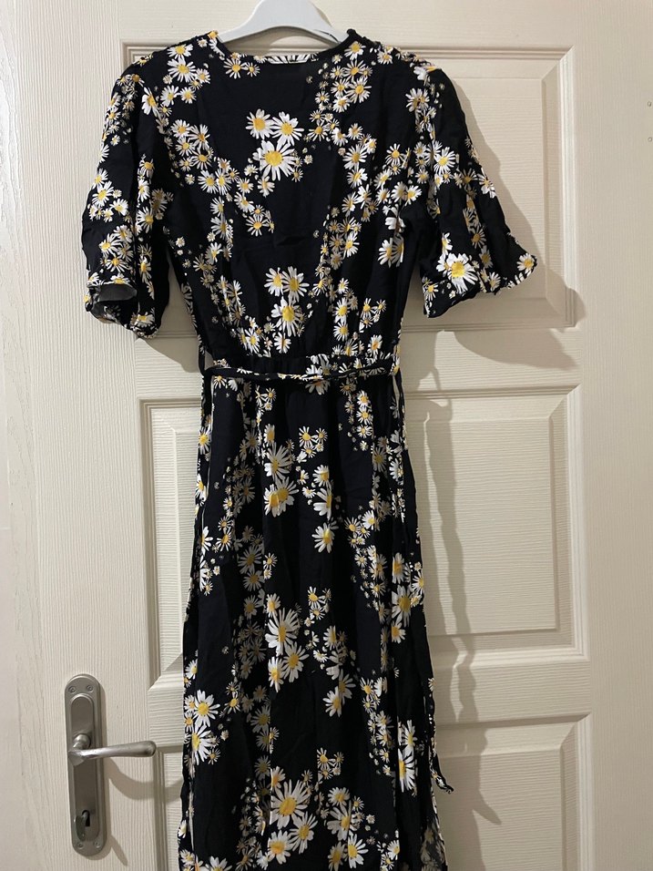 Siyah Çiçekli Uzun Bohem Elbise - Görsel 5