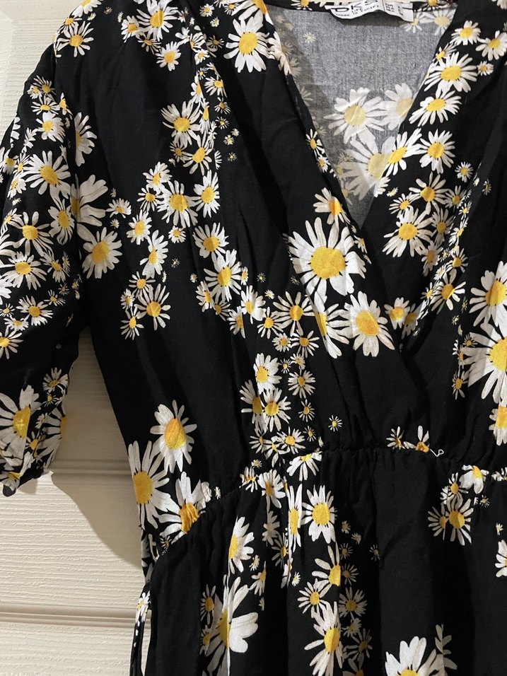 Siyah Çiçekli Uzun Bohem Elbise - Görsel 2