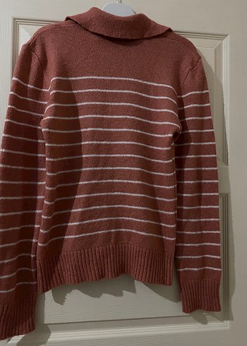 Kadın Kahverengi Çizgili Örgü Kazak - Görsel 2