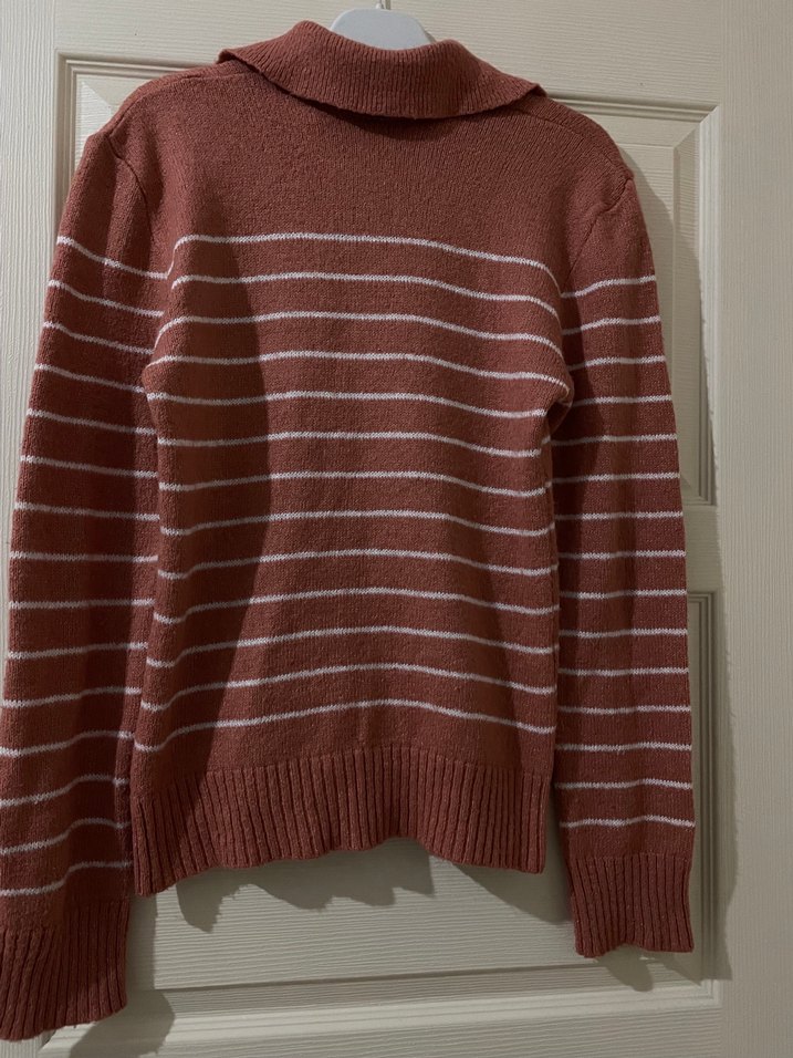 Kadın Kahverengi Çizgili Örgü Kazak - Görsel 2