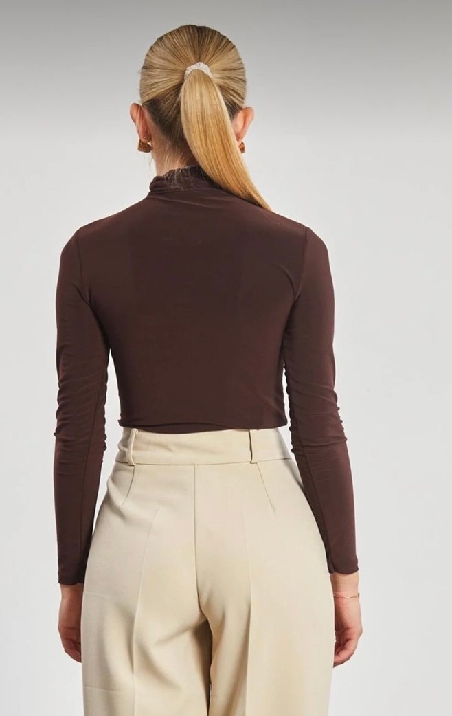 Acı kahve drapeli bluz - Görsel 2