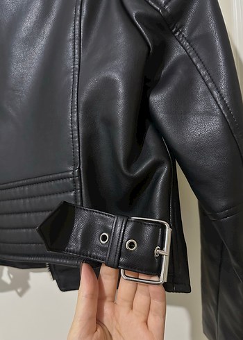 Siyah Kadın Deri Biker Ceket - Görsel 5