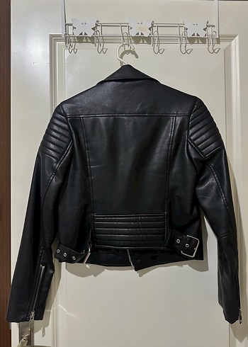 Siyah Kadın Deri Biker Ceket - Görsel 2
