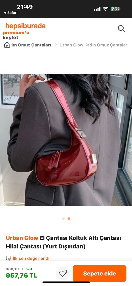 Kırmızı Deri Tokalı Kadın Çanta - Görsel 2